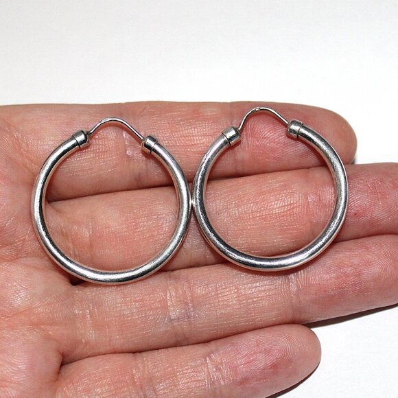 Sterling Silver Hollow Tube Hoop Earrings - Picture 3 of 3